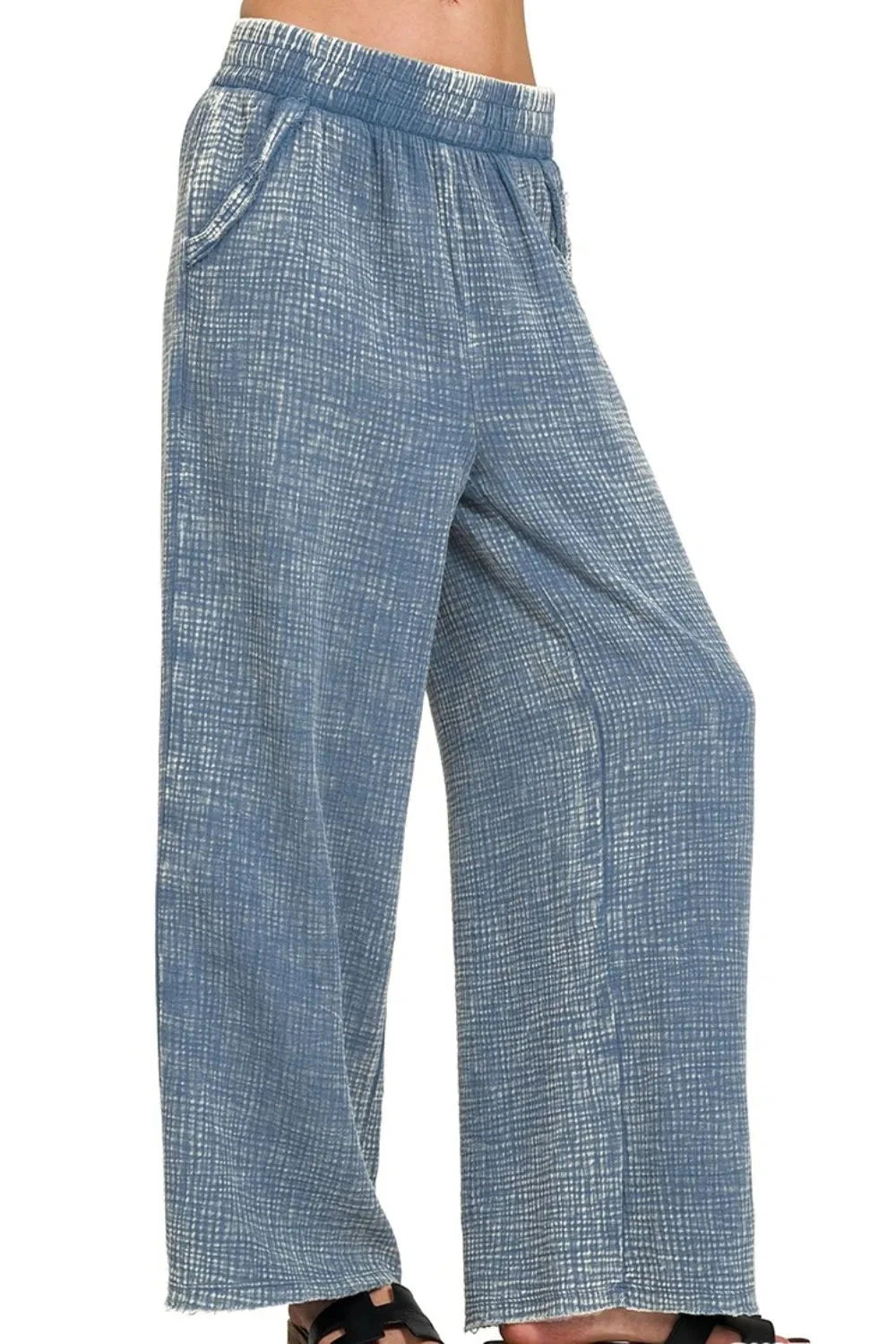 Zenana Washed Double Gauze Elastic Band Waist Pants