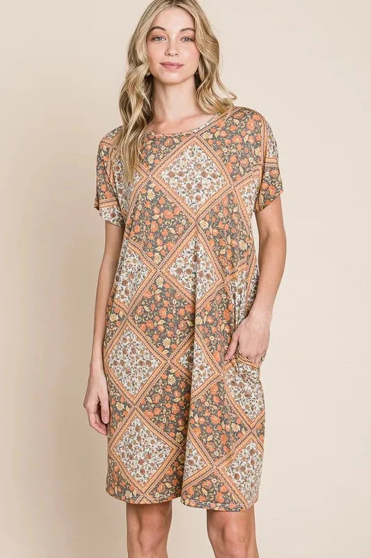 BOMBOM Multicolored Leaves Jacquard Dress