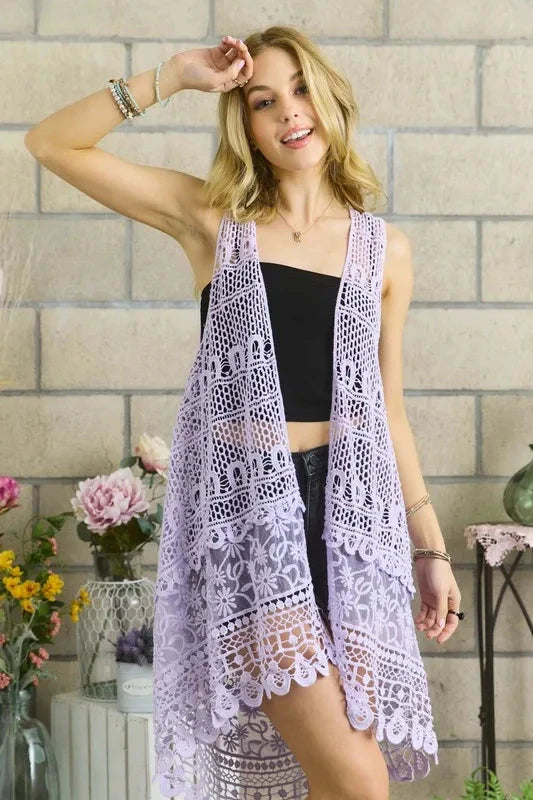 ADORA Crochet Lace Sleeveless Vest Cardigan