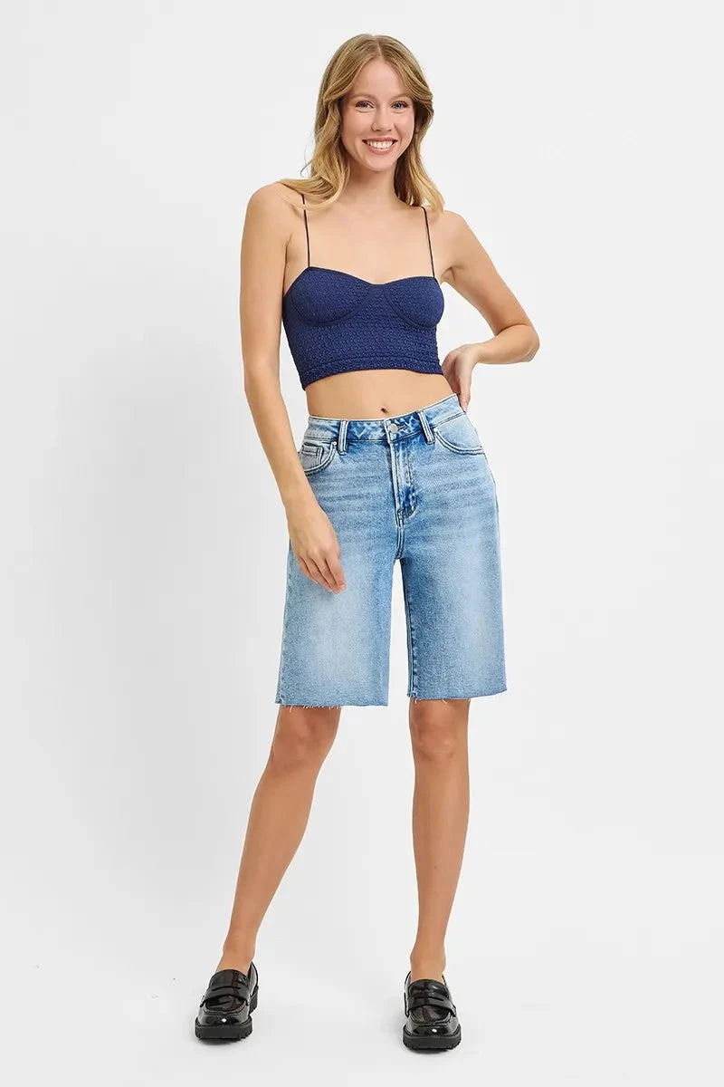 RISEN Full Size High Rise Bermuda Denim Shorts Plus Size