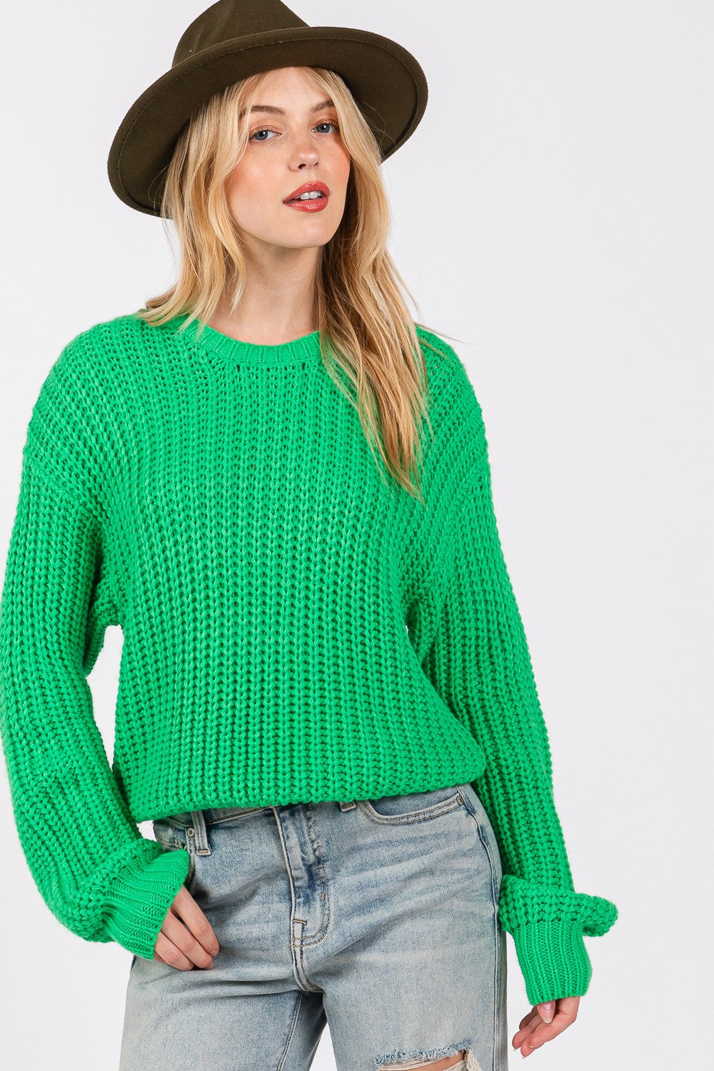 SAGE + FIG Round Neck Drop Shoulder Sweater - Laazaar