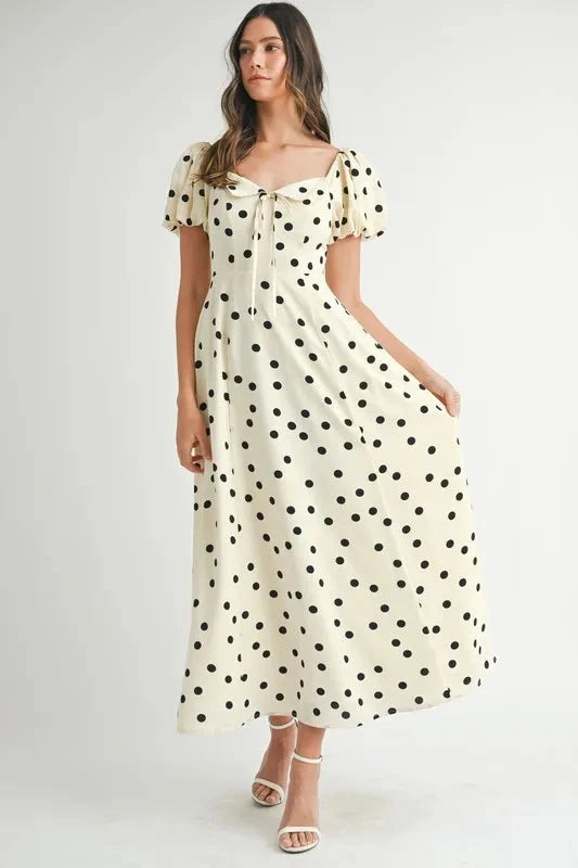 MABLE Polka Dot Puff Sleeve Midi Dress