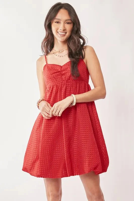 Davi & Dani Textured Sweetheart Neckline Bubble Hem Dress