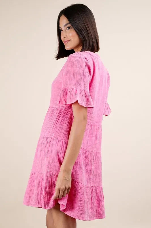 VERY J Plus Size Mineral Washed Woven Mini Dress