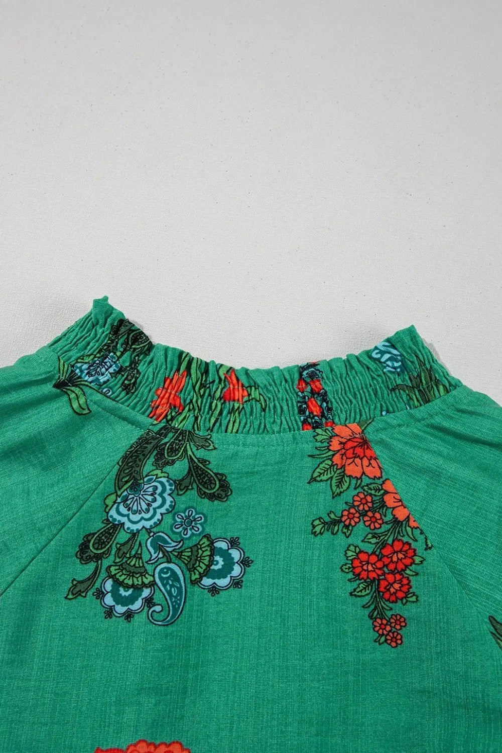 Floral Print Notched Short Sleeve Blouse