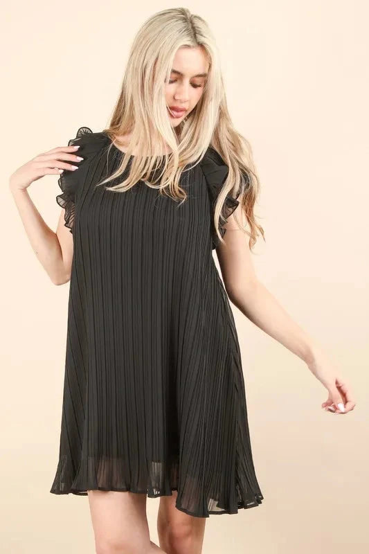VERY J Plus Size Ruffle Sleeve Pleated Woven Mini Dress