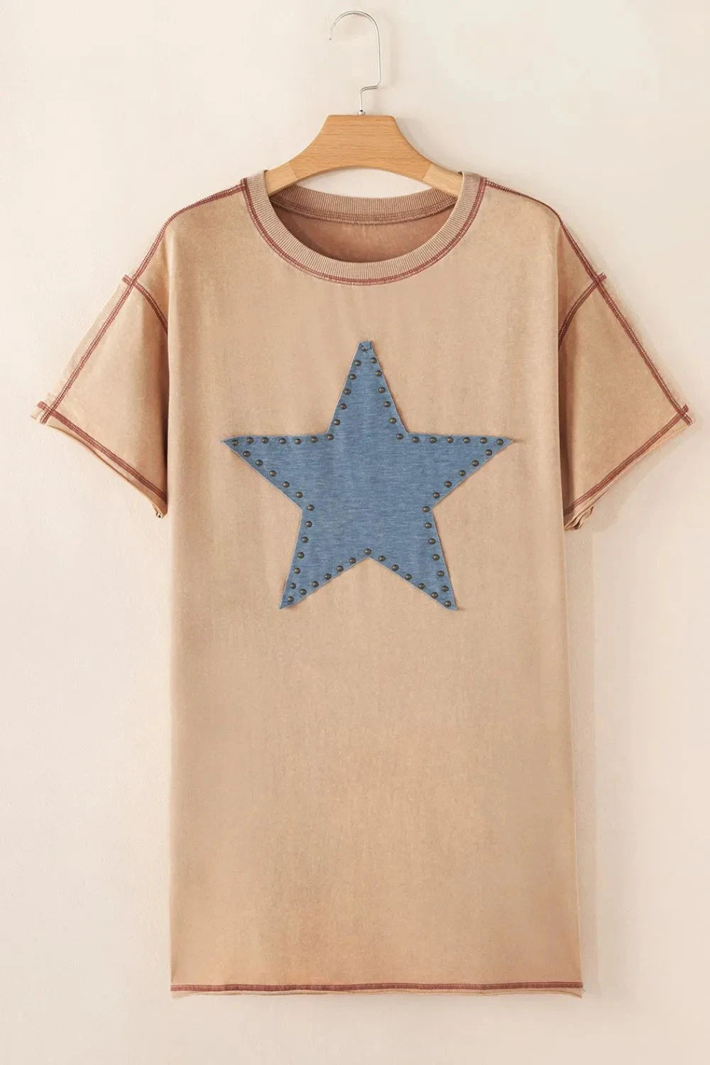 Mineral Wash Stud Beaded Star Pocketed T Shirt Dress