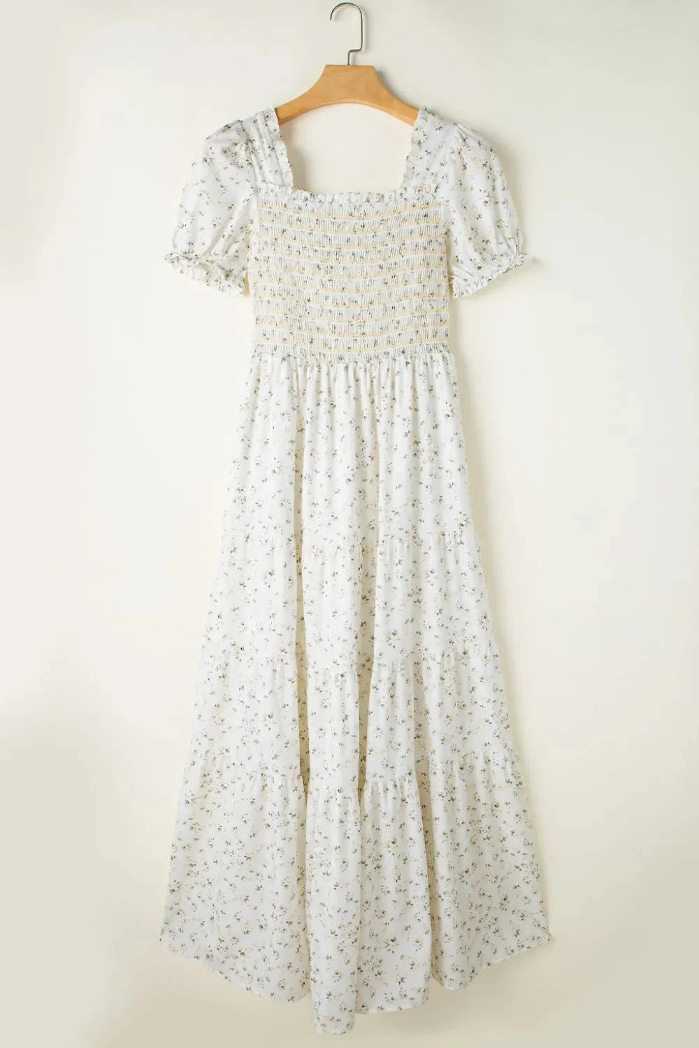 Floral Smocked Short Puff Sleeve Maxi Dress