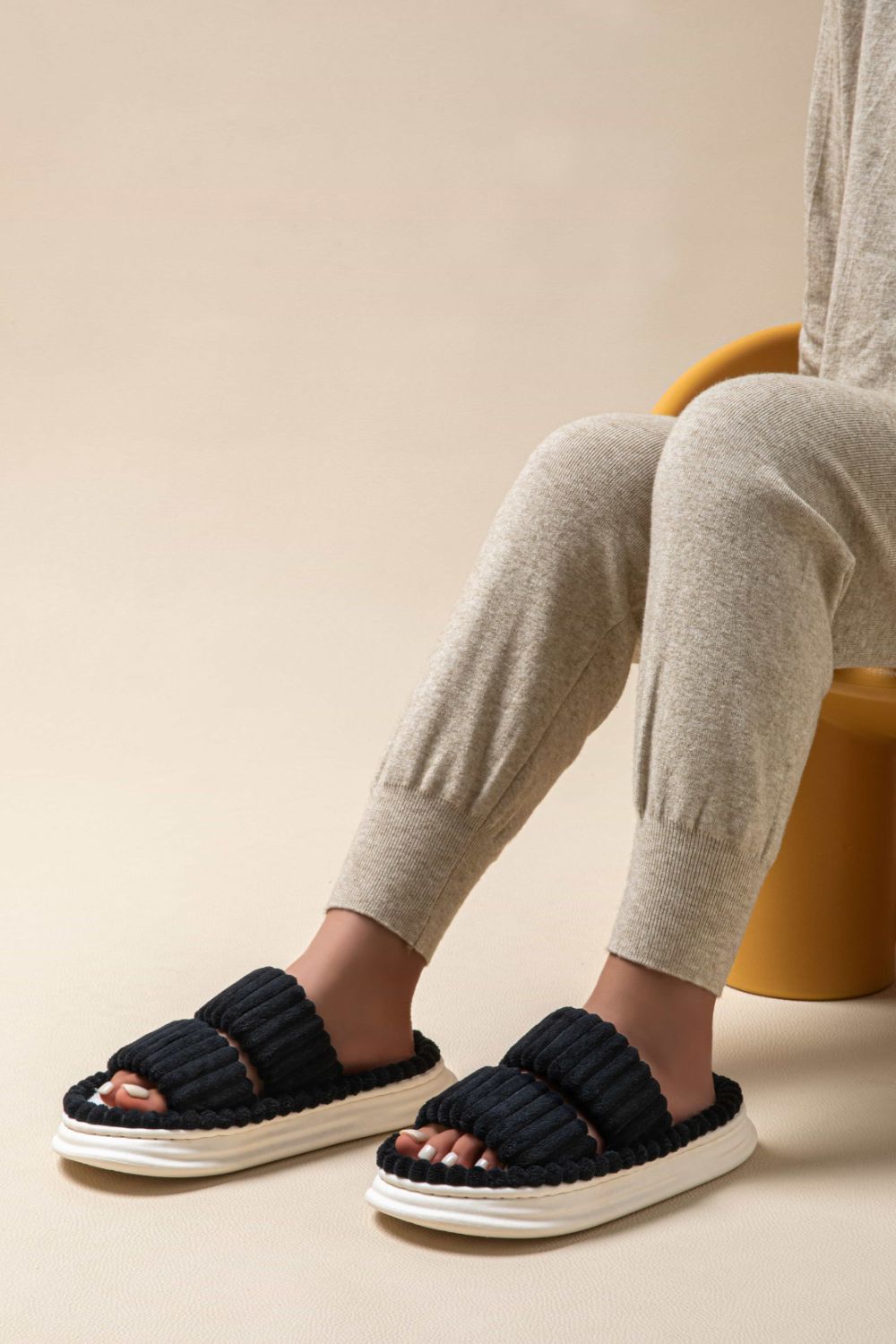 Open Toe Fluff Platform Slippers - Laazaar