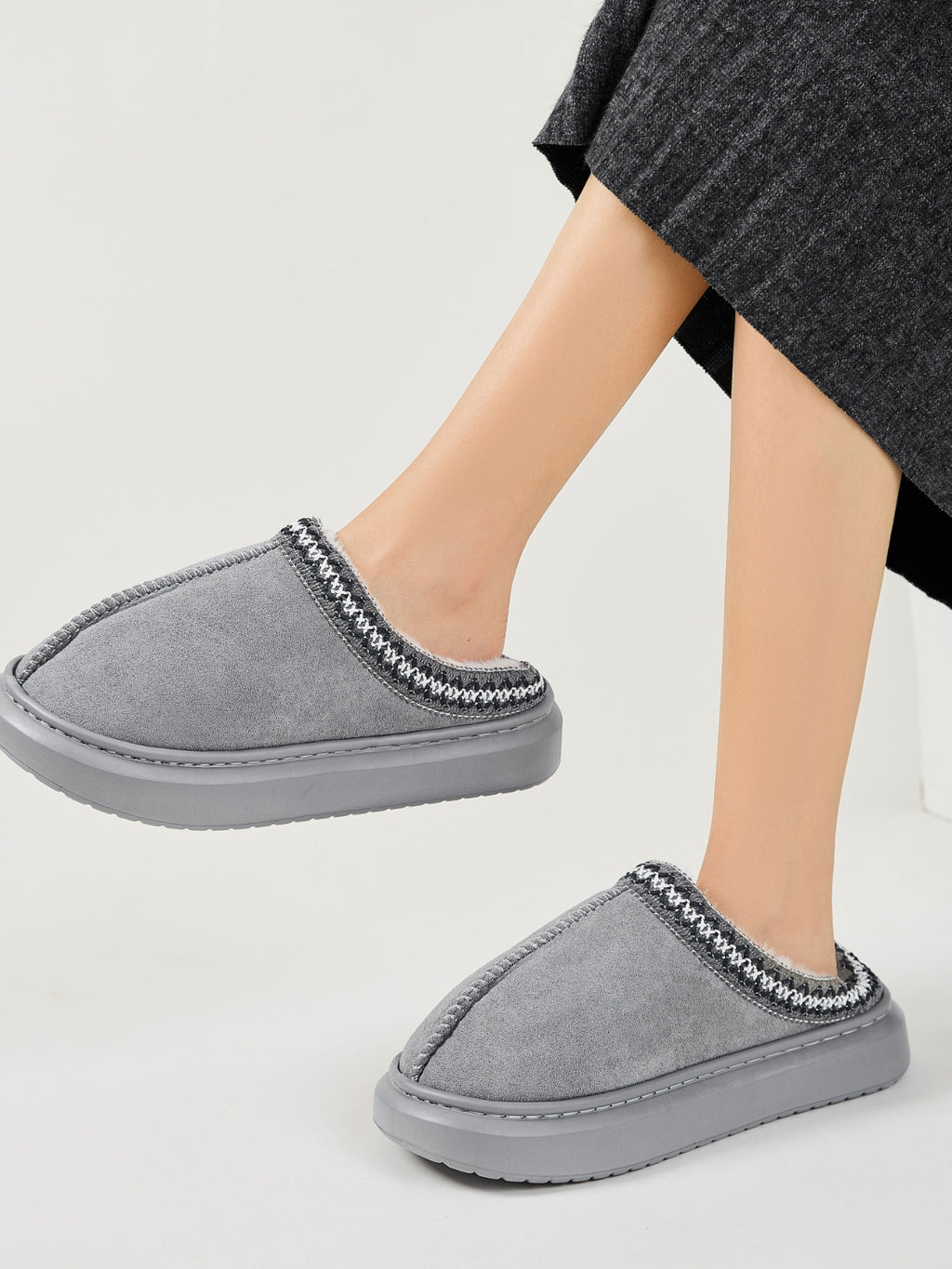 Faux Fur Suede Platform Slippers - Laazaar