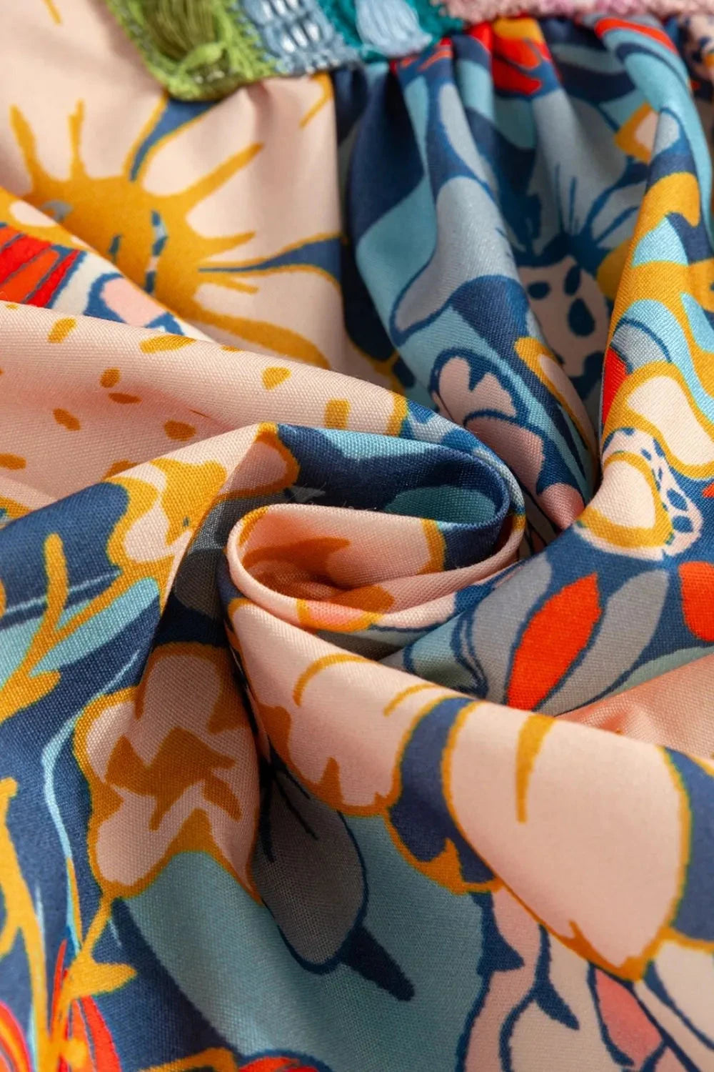 Multicolour Crochet V Neck Half Sleeve Boho Floral Blouse