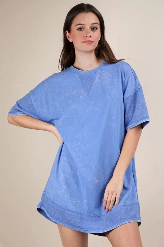 VERY J Plus Size Mineral Washed Comfy Casual Knit Mini Dress