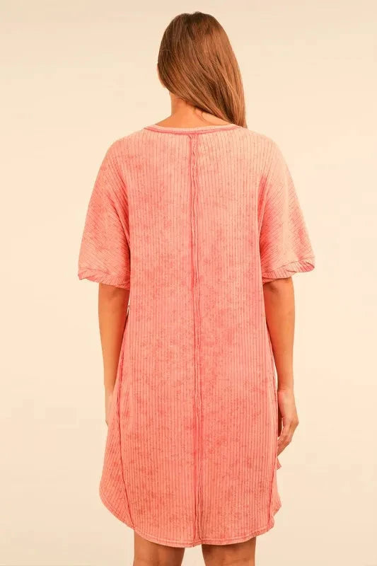 VERY J Plus Size Mineral Washed Ribbed Knit Mini Dress