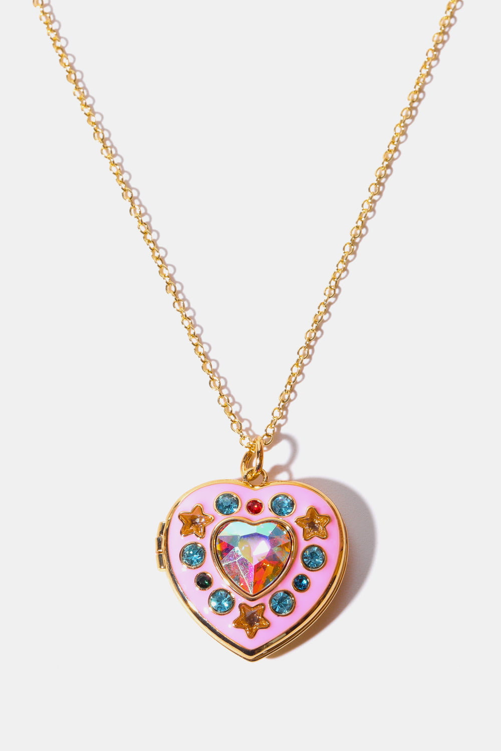 Rhinestone Decor Heart Box Pendant Necklace - Laazaar