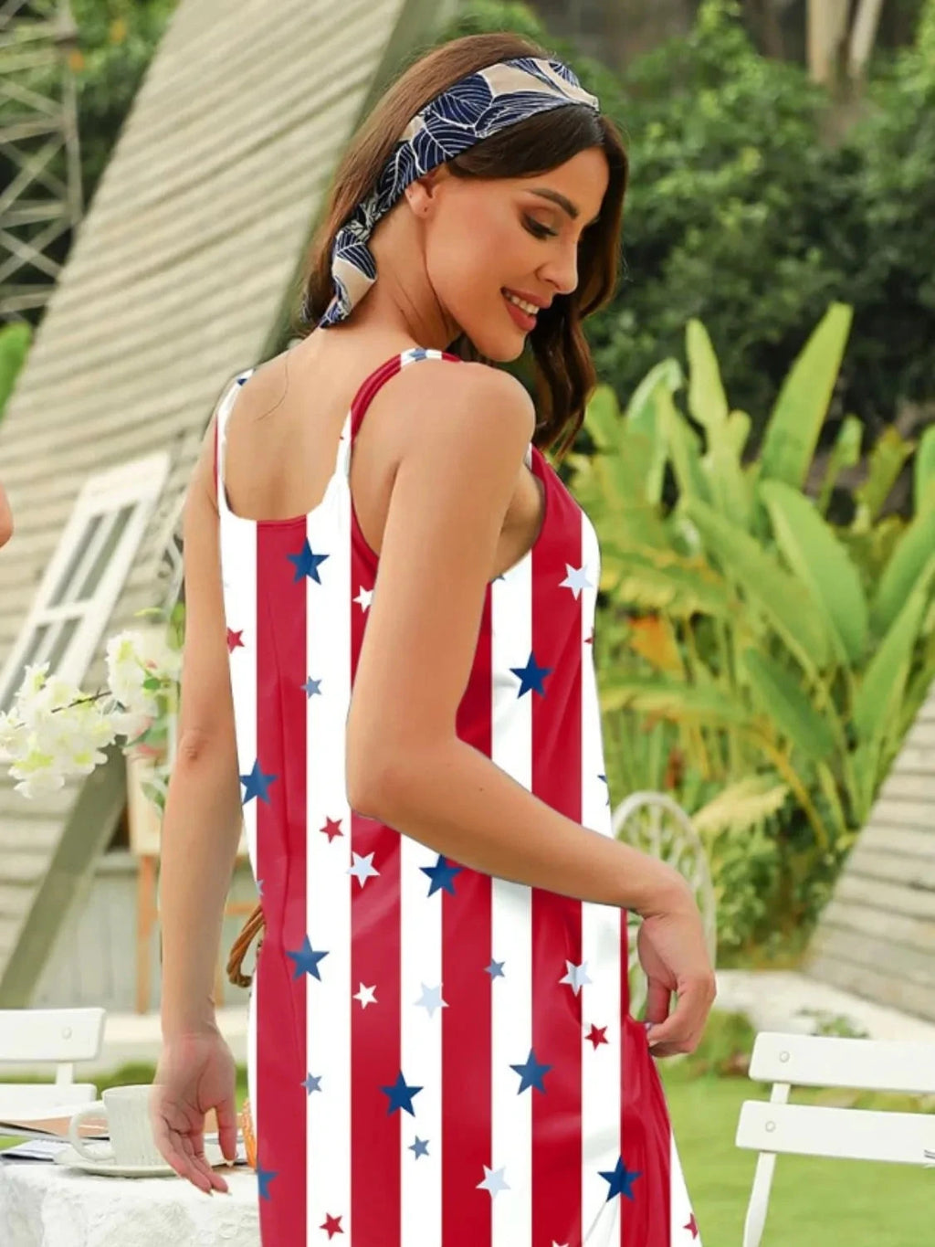 Striped & Star Scoop Neck Midi Cami Dress