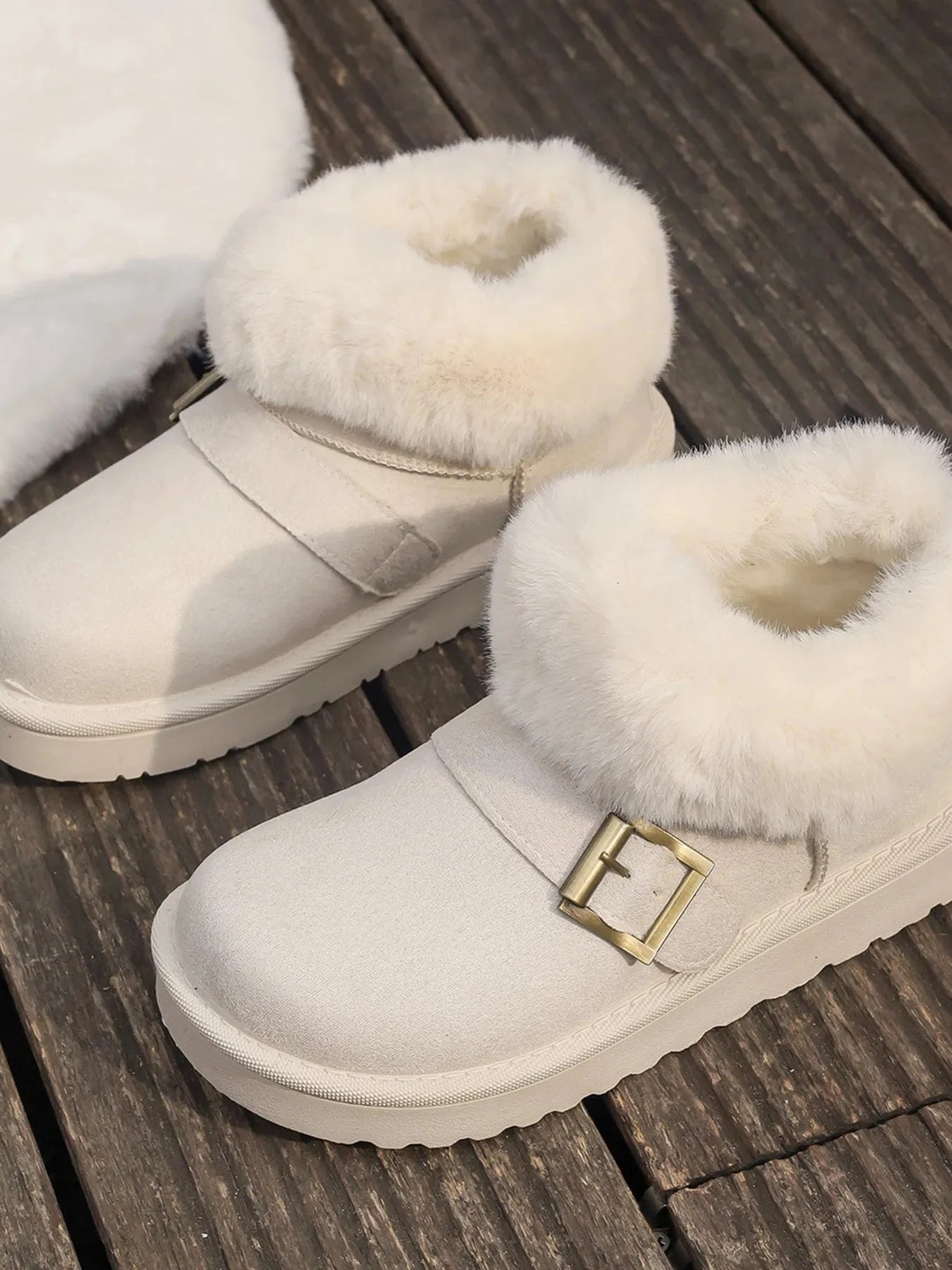 Fur-Lined Buckle Winter Ankle Boots