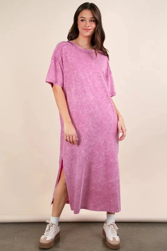 VERY J Plus Size Mineral Washed Casual Comfy Midi Dress