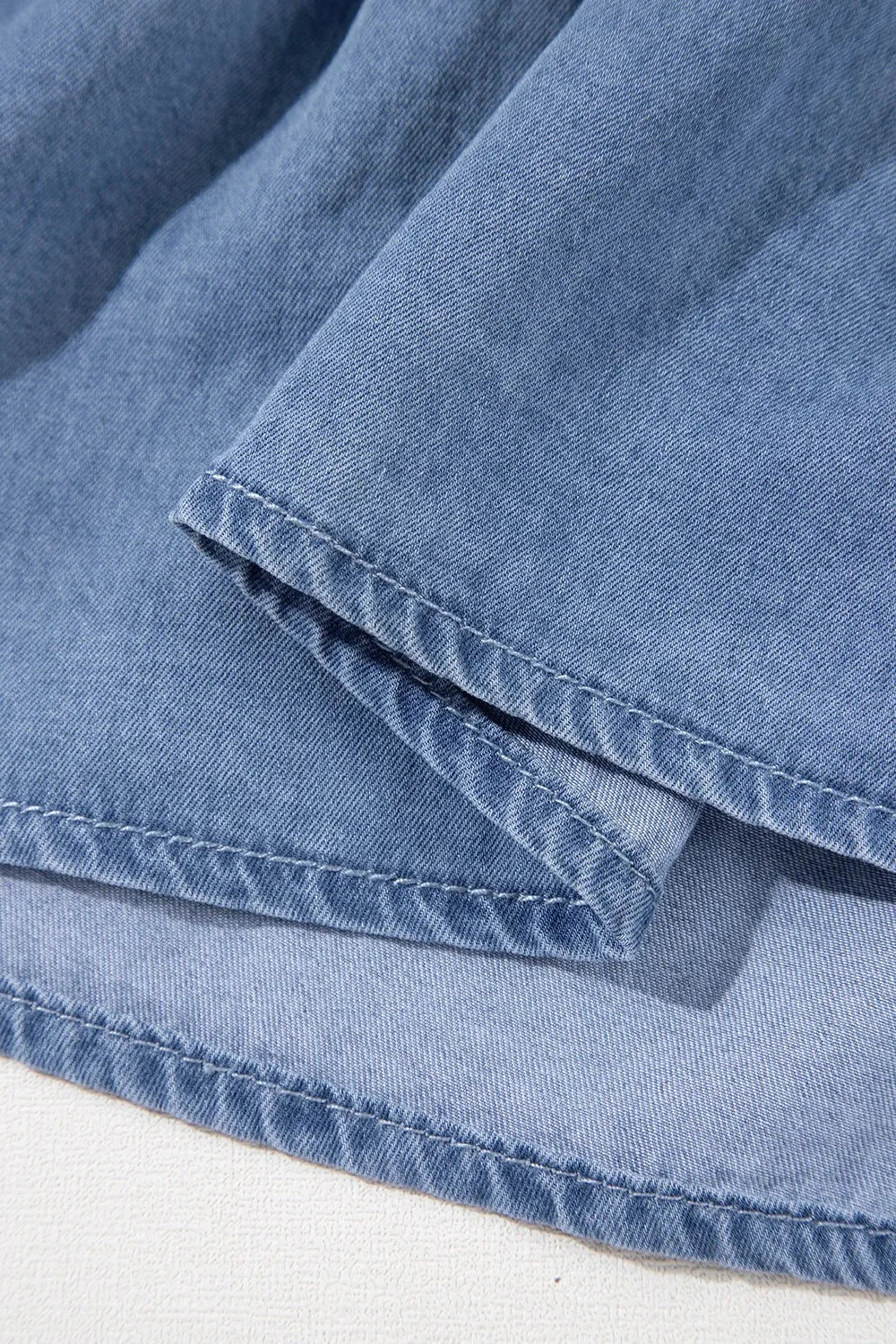 Ruffled Hem Smocked Flutter Sleeve Denim Mini Dress