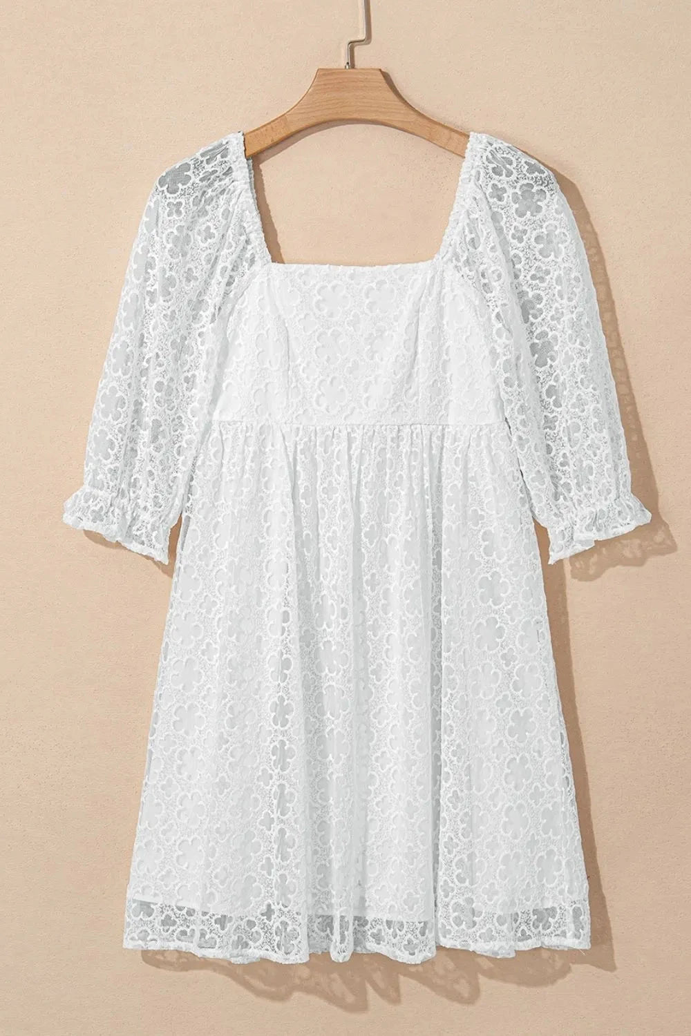 Lace Puff Sleeve Empire Waist Mini Dress
