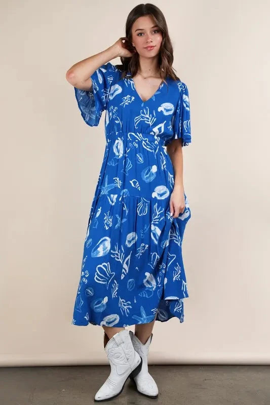 VERY J Printed V-Neck Resort Midi Dress