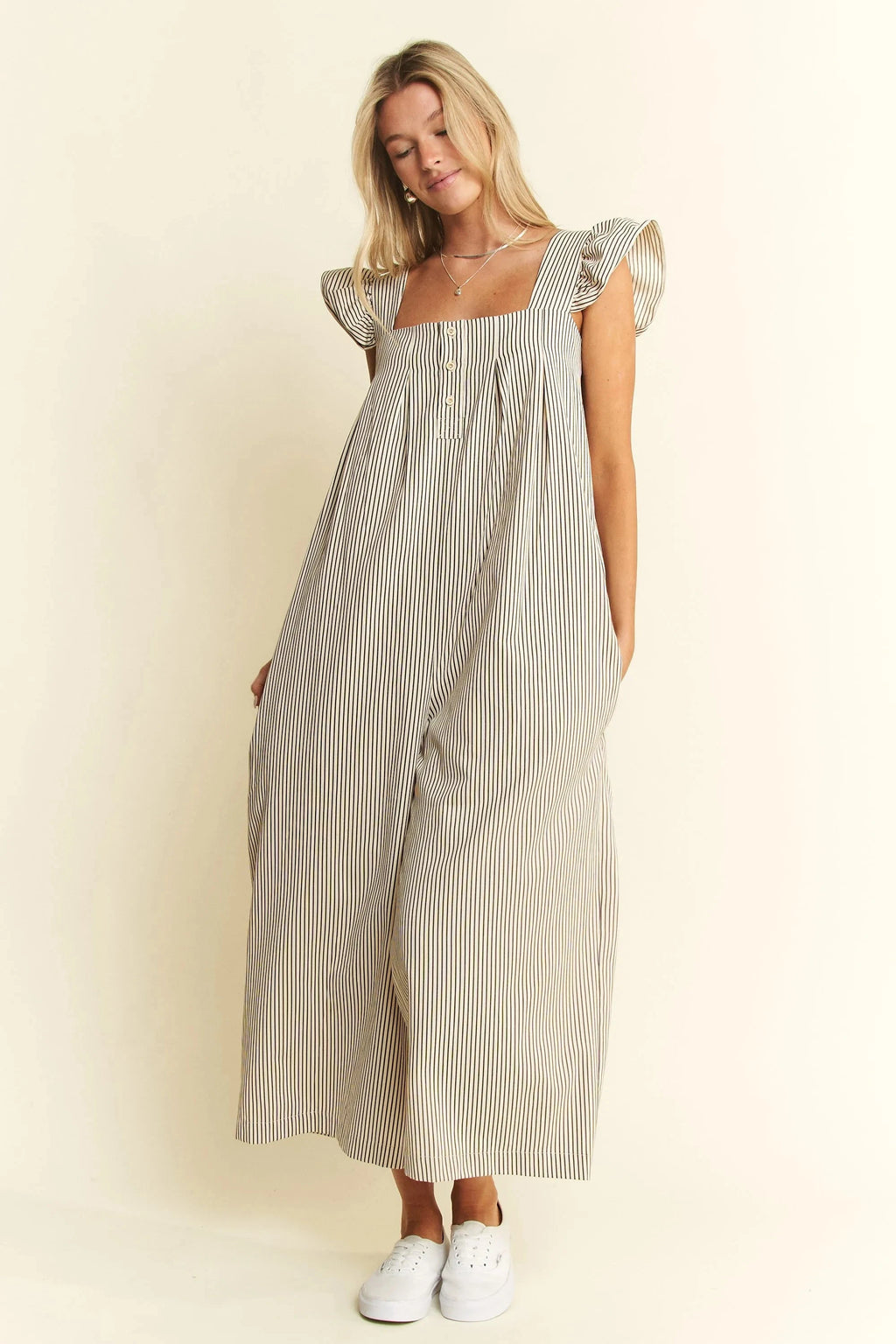 Jade By Jane Stripe Sleeveless Ruffle Jumpsuit