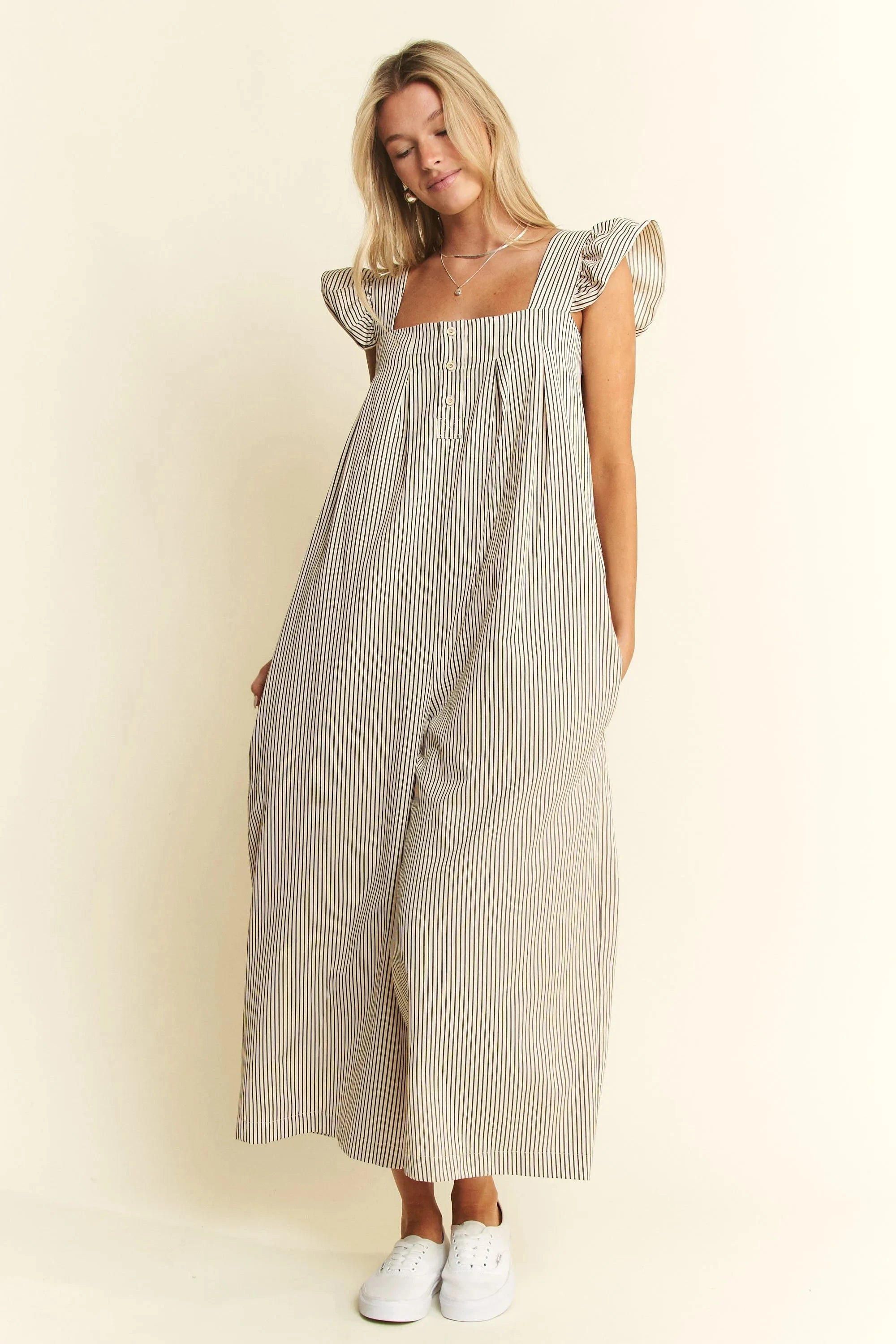 Jade By Jane Stripe Sleeveless Ruffle Jumpsuit