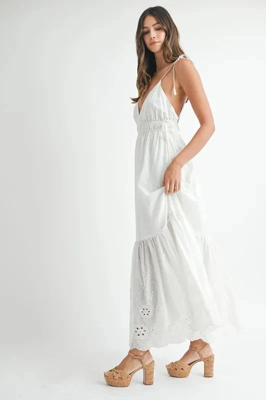 MABLE Eyelet Lace Maxi Dress with Side Strap Details