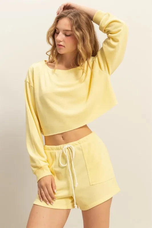 HYFVE Boat Neck Long Sleeve Cropped Top