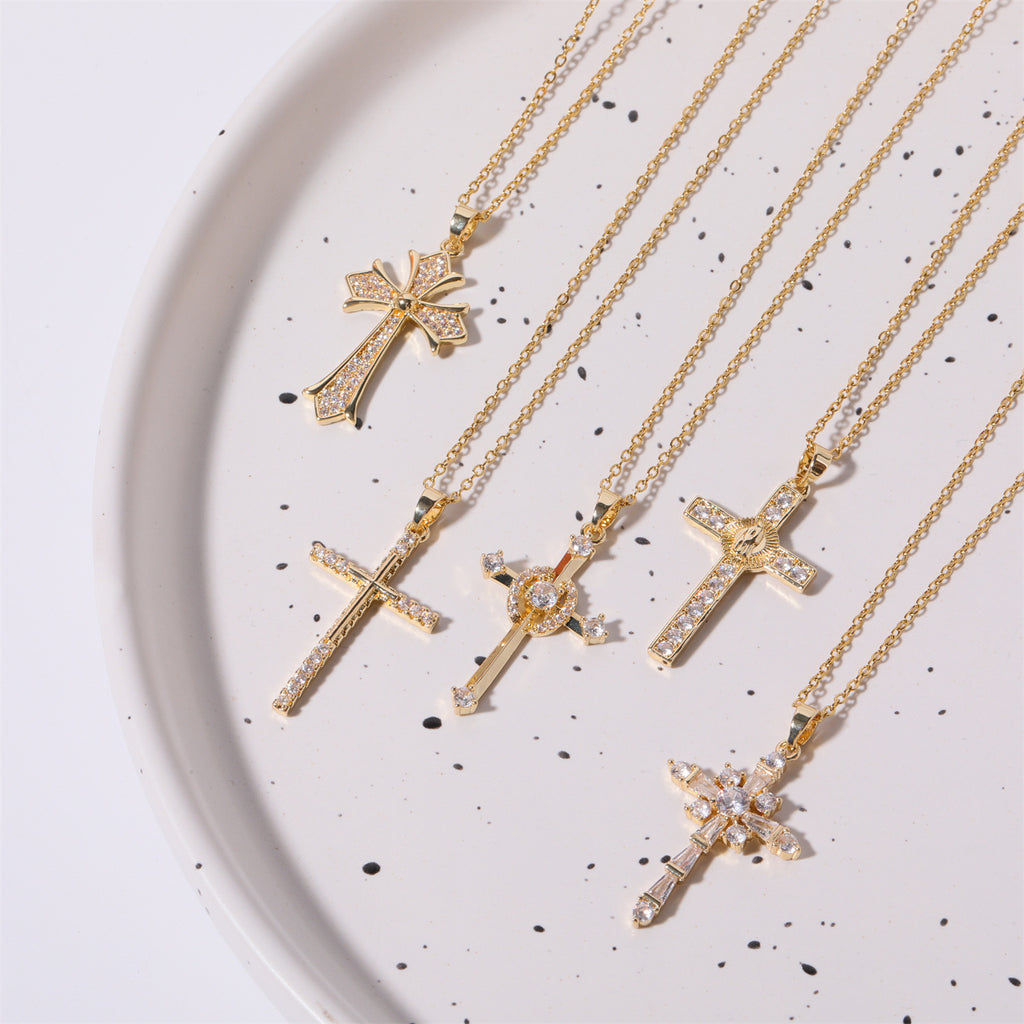 Stainless Steel Inlaid Zircon Cross Necklace - Laazaar