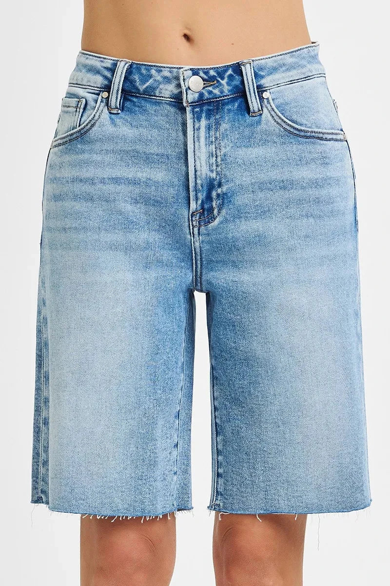 RISEN Full Size High Rise Bermuda Denim Shorts Plus Size