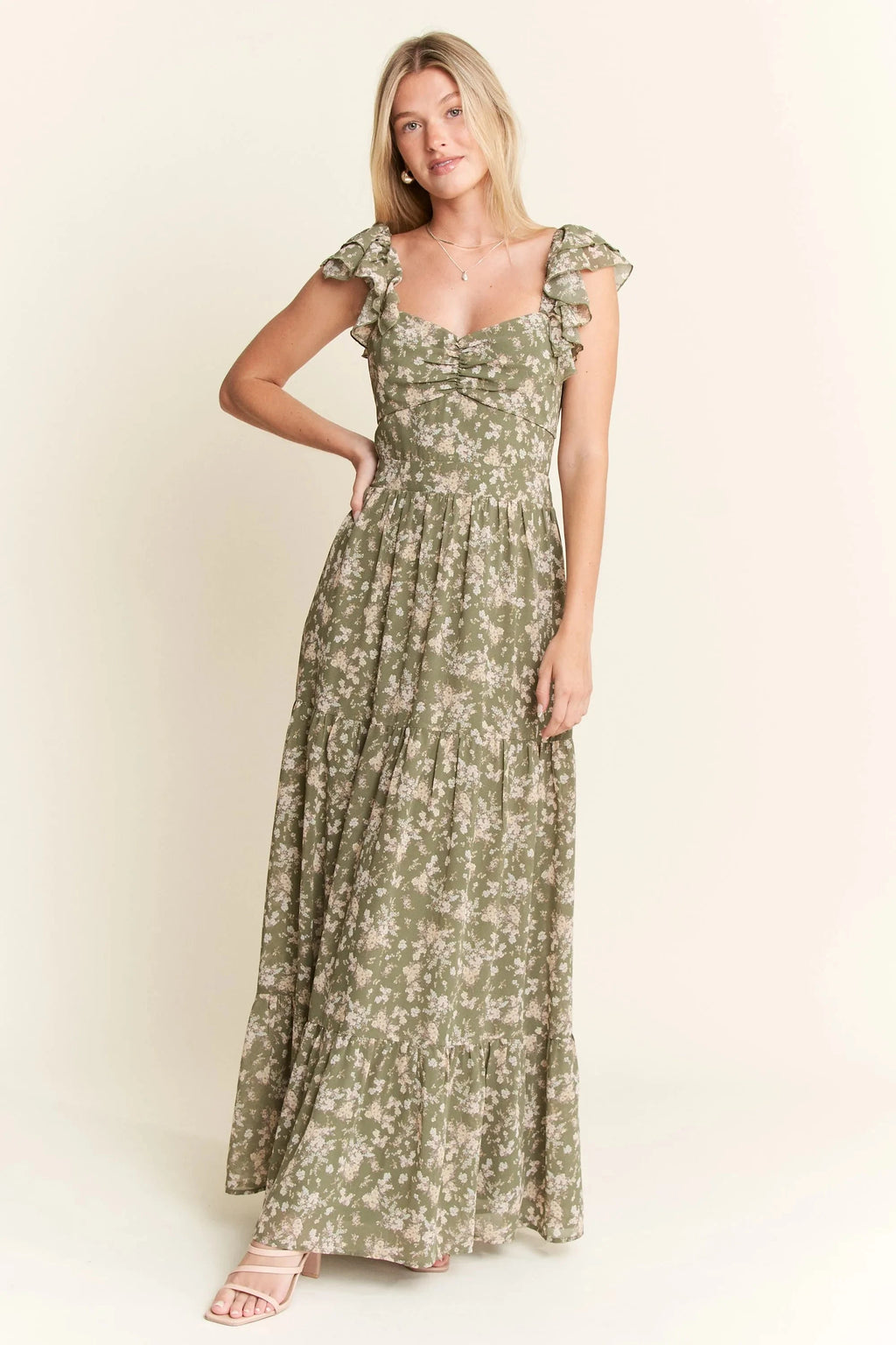 Jade By Jane Ruffle Sleeve Tiered Maxi Dress