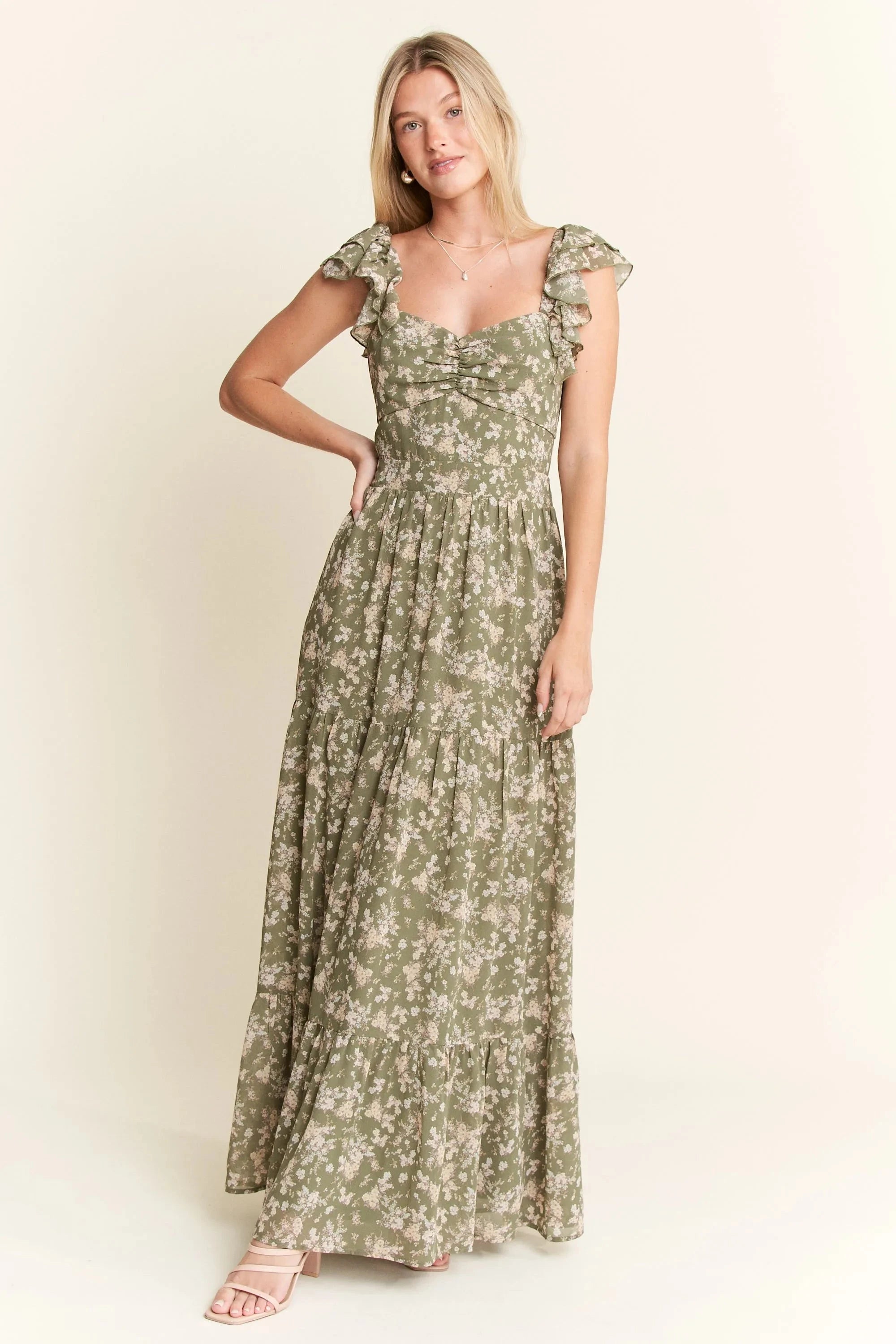Jade By Jane Ruffle Sleeve Tiered Maxi Dress