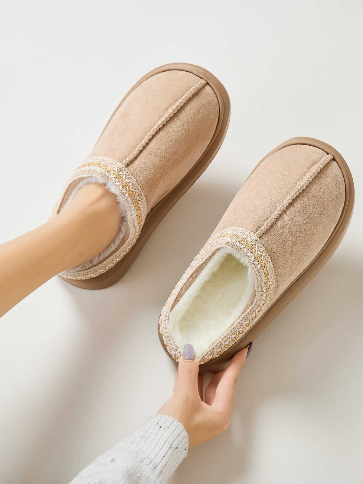 Faux Fur Suede Platform Slippers - Laazaar