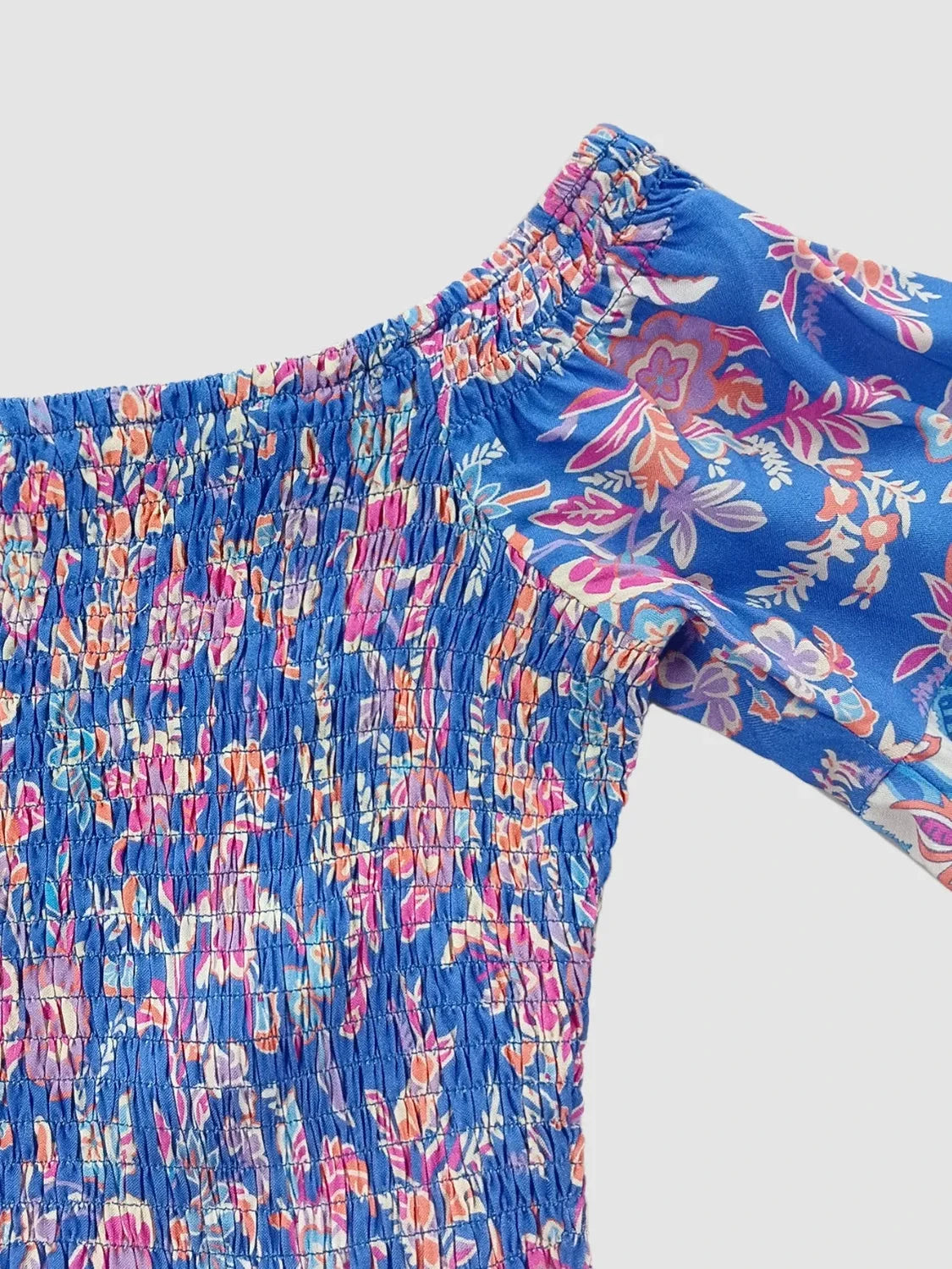 Smocked Off-Shoulder Printed Top and Skirt Set