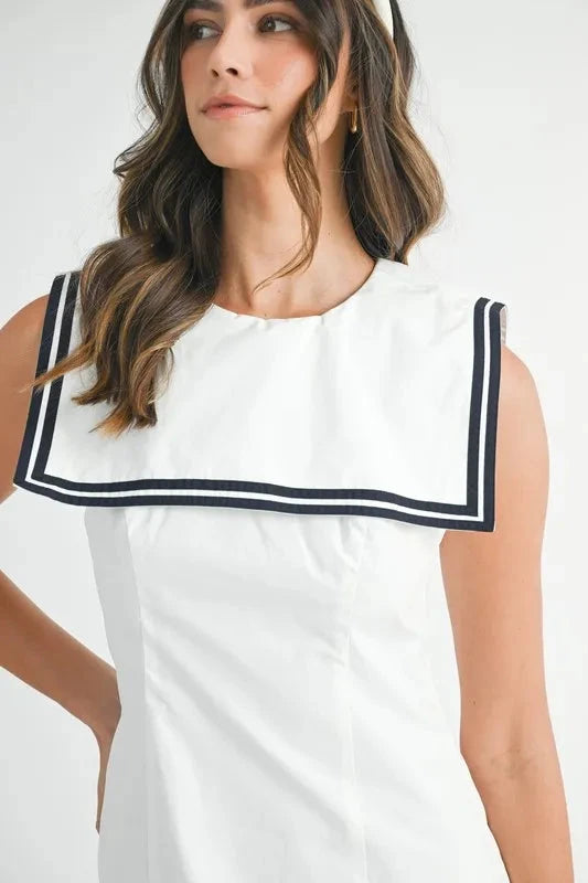 MABLE Contrast Piping Square Sailor Collar Mini Dress