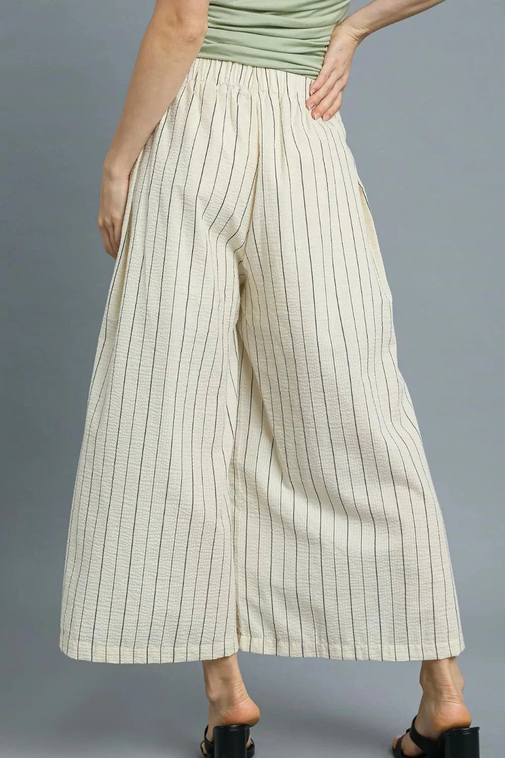 Umgee High-Waisted Wide Leg Striped Pants