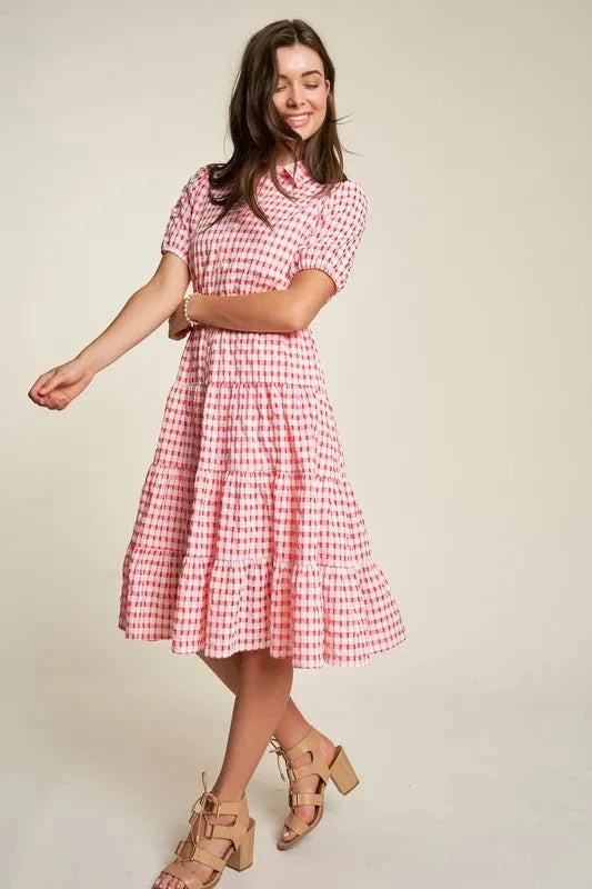 Davi & Dani Puff Short Sleeve Ruffle Shirt Dress