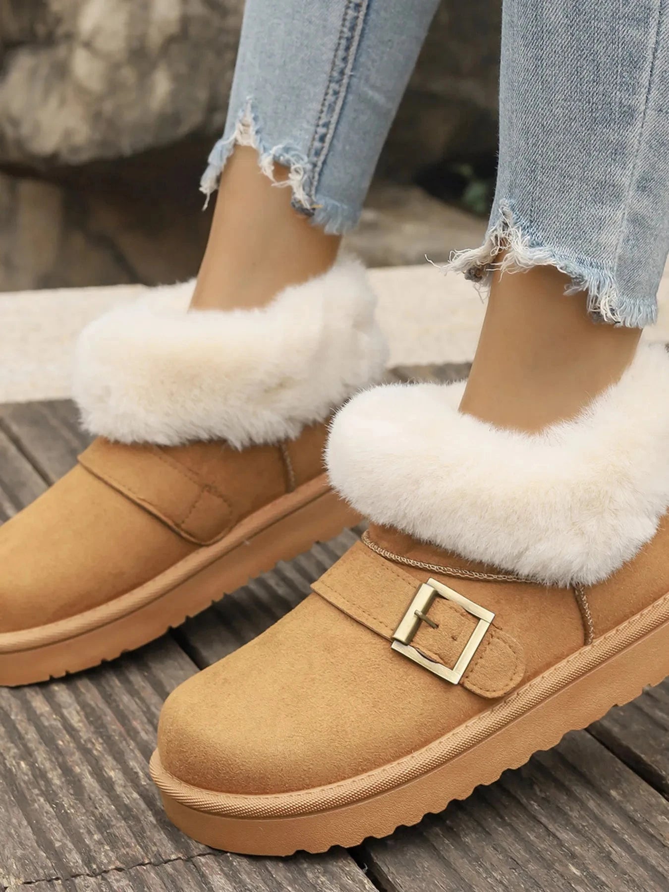 Fur-Lined Buckle Winter Ankle Boots