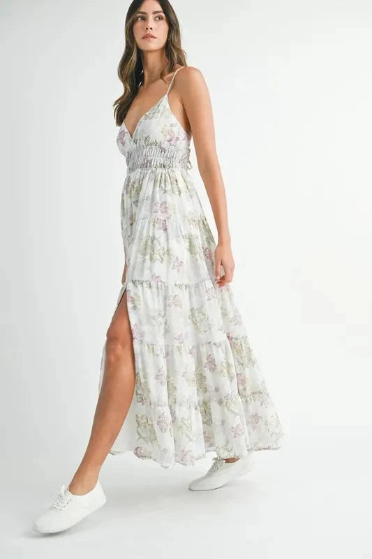 MABLE Floral Print Tiered Cami Maxi Dress
