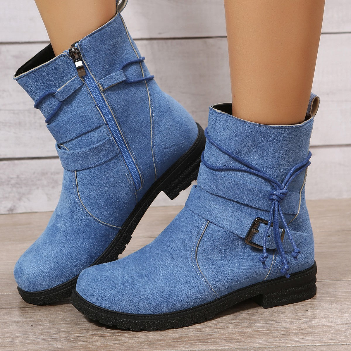 Suede Side Zip Round Toe Boots - Laazaar