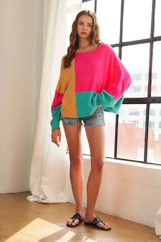 ADORA Loose Fit Colorblock Sweater