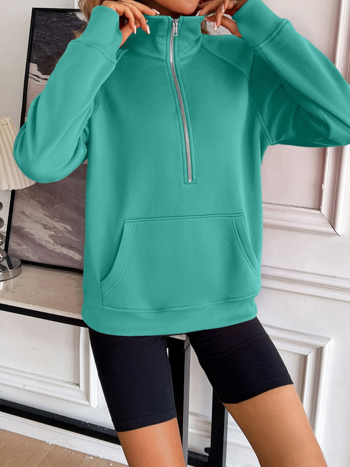 Ivy Lane Half Zip Raglan Sleeve Sweatshirt - Laazaar