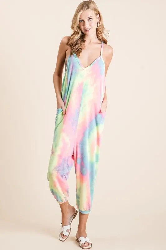 BiBi Tie Dye French Terry Mid-Length Casual Jumpsuit
