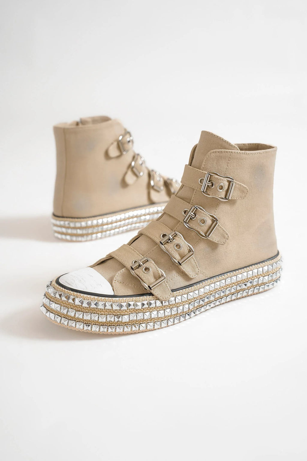 Beast Fashion Multi-Buckle Straps Studded Platform Sneakers - Laazaar
