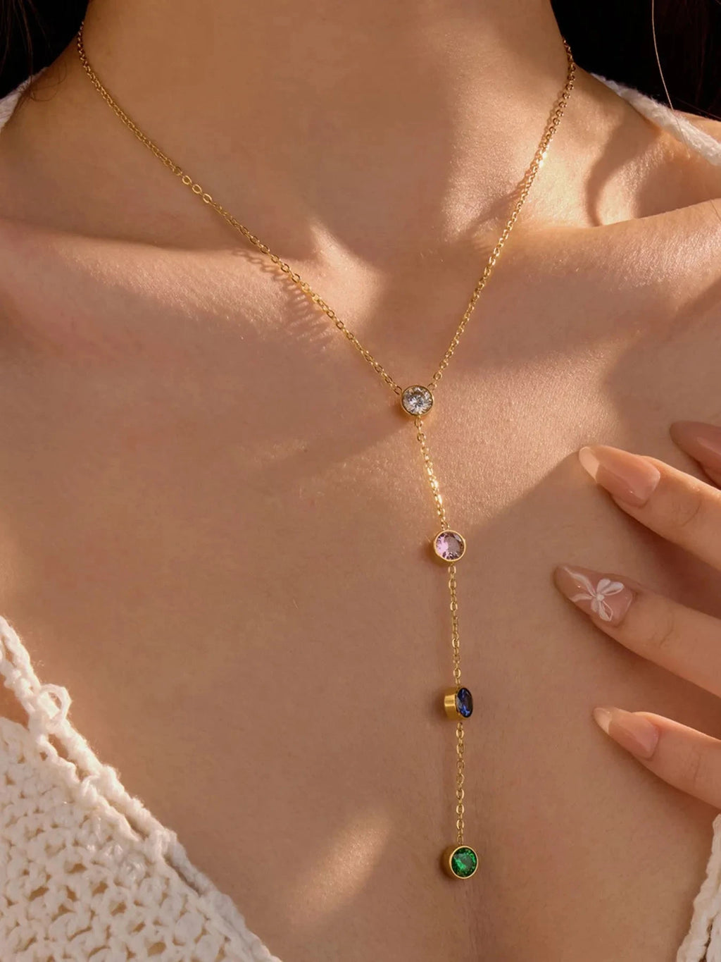 18K Gold-Plated Stainless Steel Zircon Y-Drop Necklace