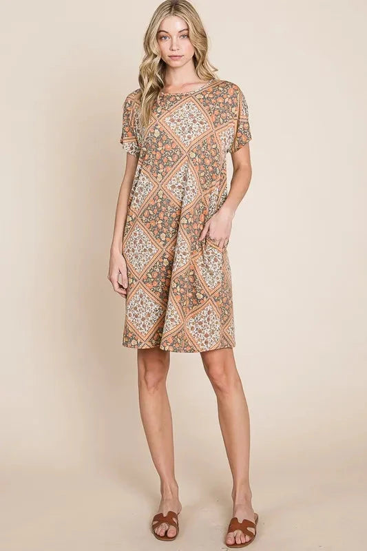 BOMBOM Multicolored Leaves Jacquard Dress