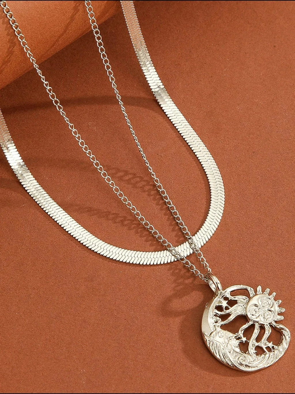 Double Layer Sun Moon Necklace
