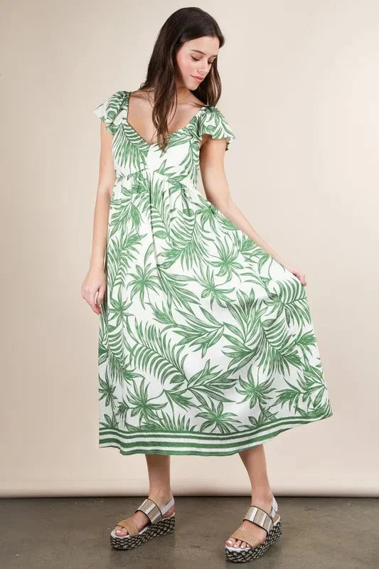 VERY J Tropical Printed Midi Summer Boho Dress