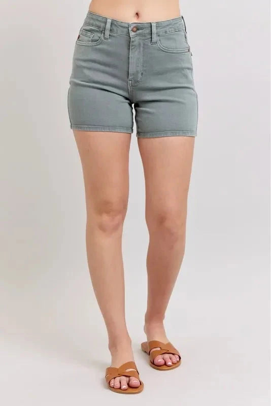 Judy Blue Full Size Hw Garment Dyed & Back Pkt Embroidery Shorts Plus Size