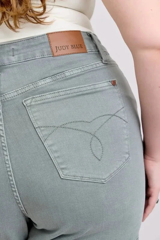 Judy Blue Full Size Hw Garment Dyed & Back Pkt Embroidery Shorts Plus Size